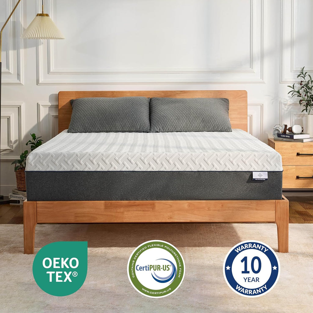 Queen Memory Foam Mattress, 12 Inch Queen Size Mattress in a Box, Green Tea Gel Infused Foam for Pressure Relief and
