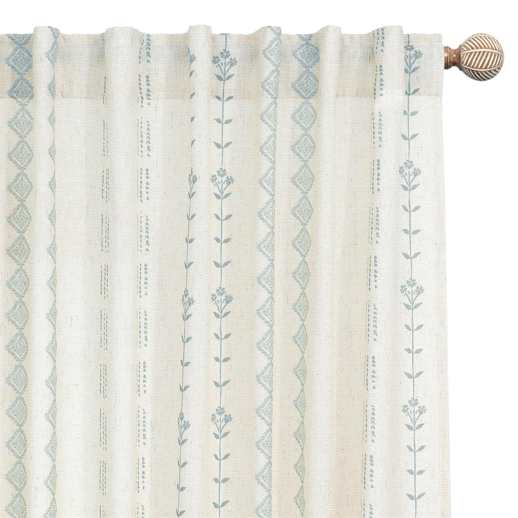 Light Blue Coastal Curtains Living Room Decor, Boho Cowgirl Floral Pattern Sheer Beach Farmhouse Linen Grandmillennial
