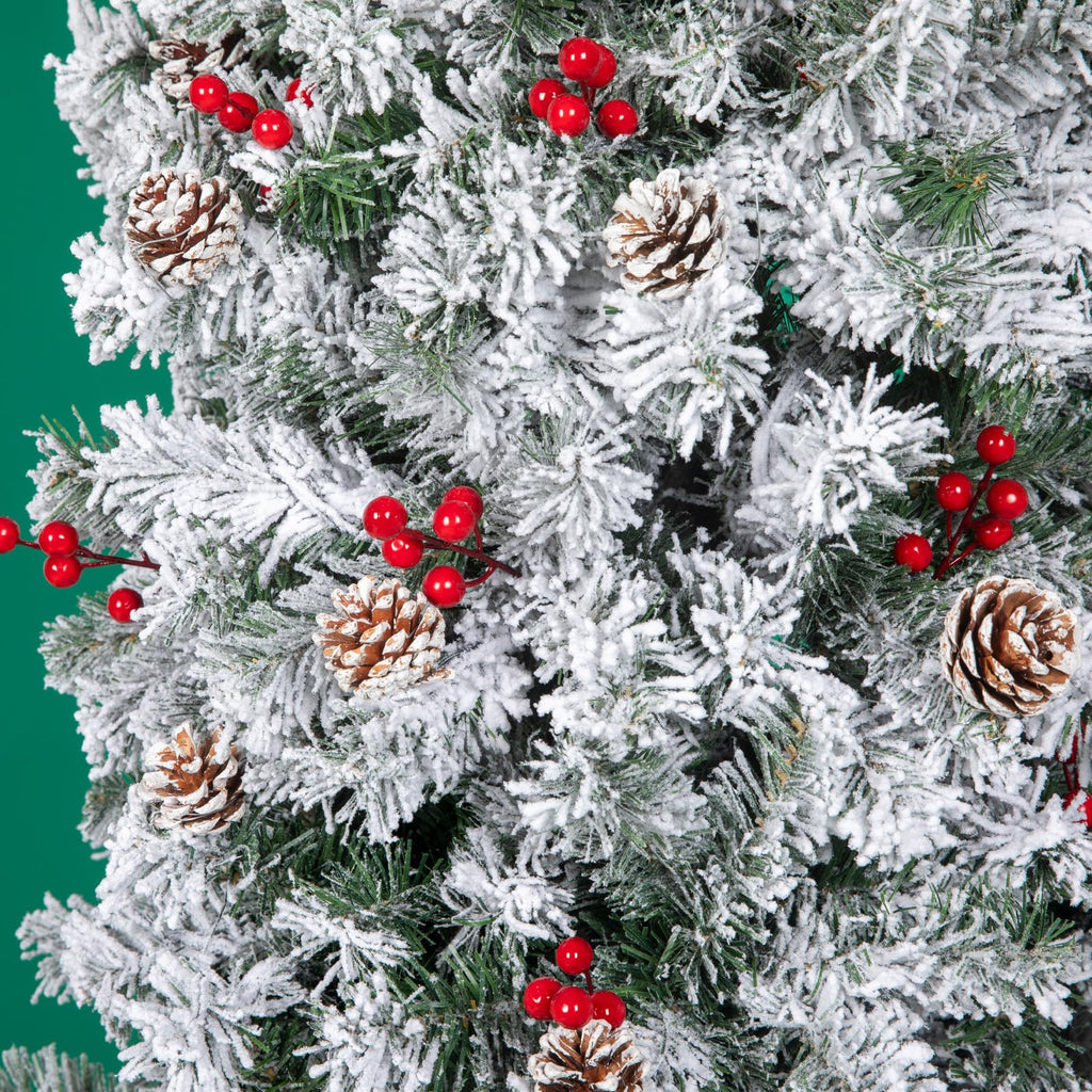 7FT Pre-Lit Snow Christmas Tree with Remote Control and Timer, Snow Flocked Artificial Pencil Christmas Tree with 798