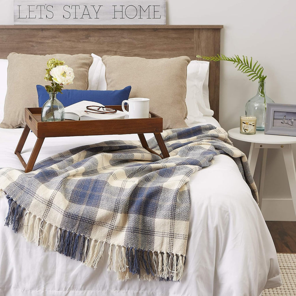 Farmhouse Woven Throw, 50x60 with 3" Fringe, French Blue