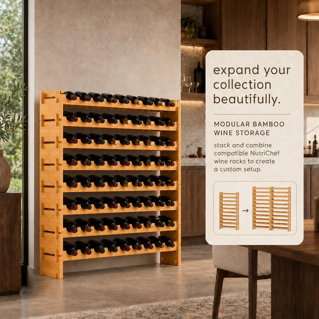 72 Bottle Wine Rack Stackable Bamboo Freestanding, 8-Tier Modular Shelf, Sturdy Wobble Free, Upgraded 2026 Design