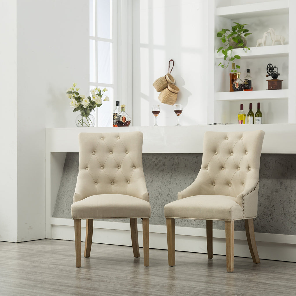 Button Tufted Solid Wood Wingback Hostess Chairs with Nail Heads, Set of 2, Tan, White, "Tan, 24D x 22W x 39H in