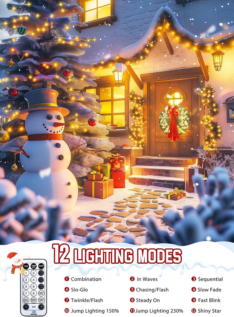 1000 LED Cluster Lights Christmas Tree Lights Outdoor Christmas Firecrackers String Light, 12 Modes Timer Remote