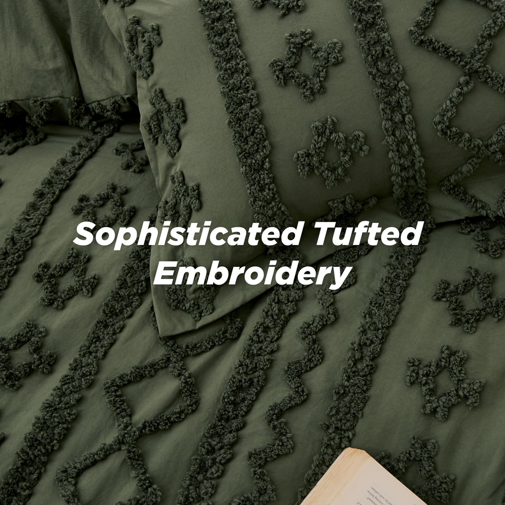 Boho Comforter Set King, Bedroom Decor Bedding Set Olive Green