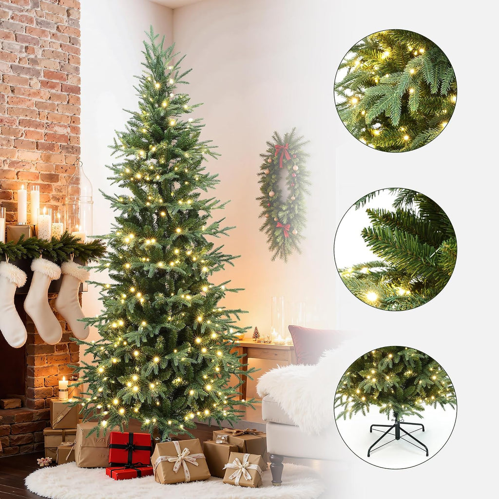 LuxenHome Prelit Slim Christmas Tree, Skinny Christmas Tree