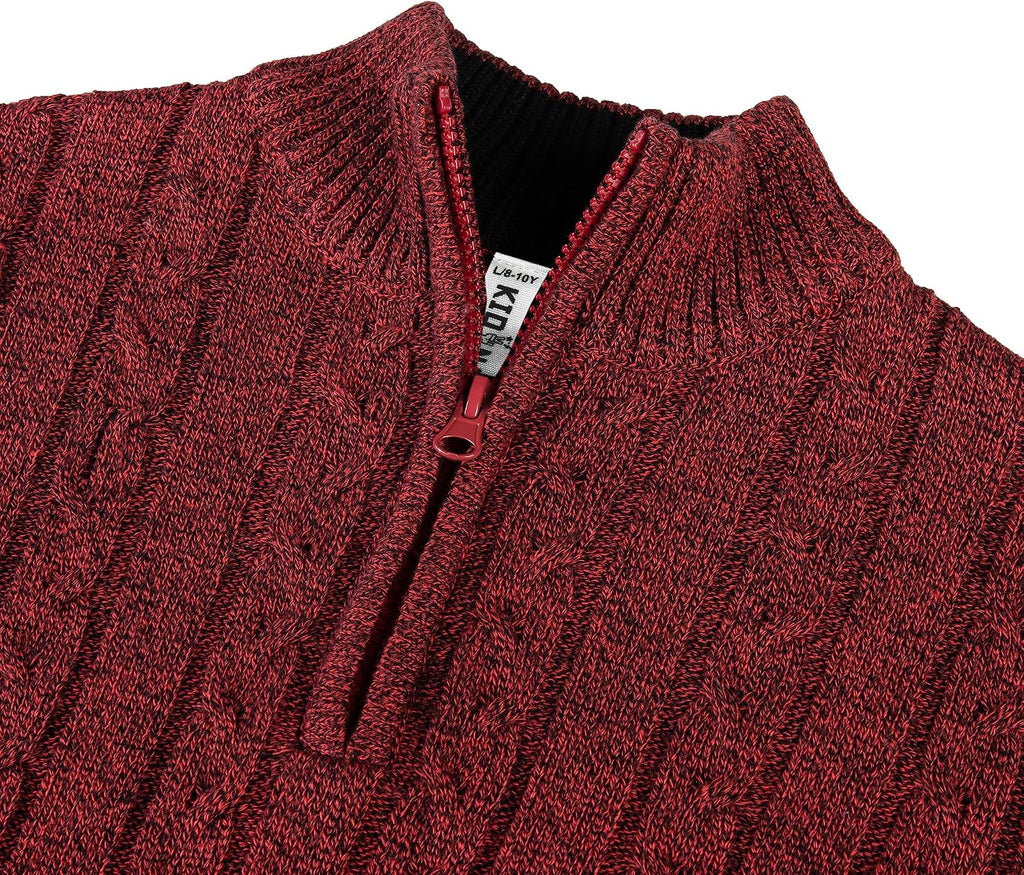 Boys Sweater Cotton Quarter Zip Sweater Kids Cable Knit Pullover
