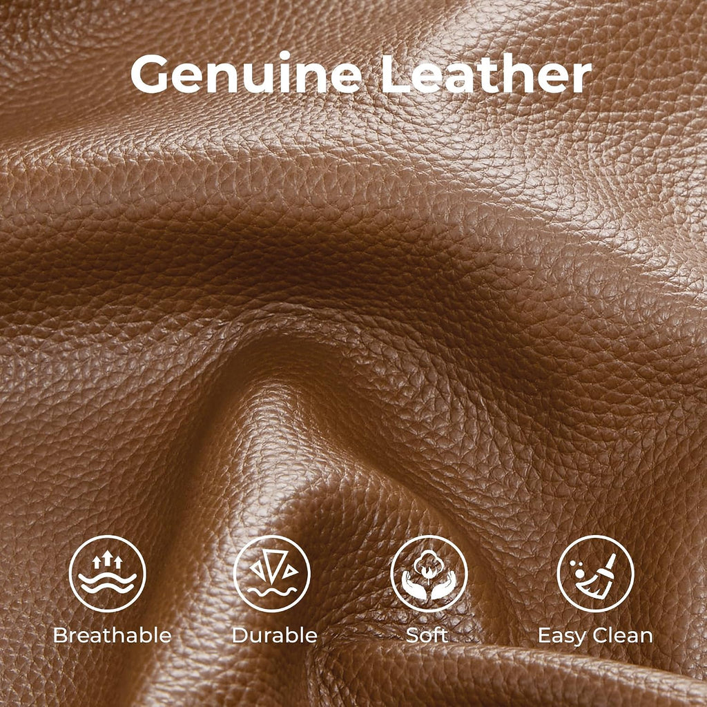 Genuine Leather Power Recliner Sofa, Wall Hugger Reclining Loveseat with Power Headrest, Dual Motor, USB Charging