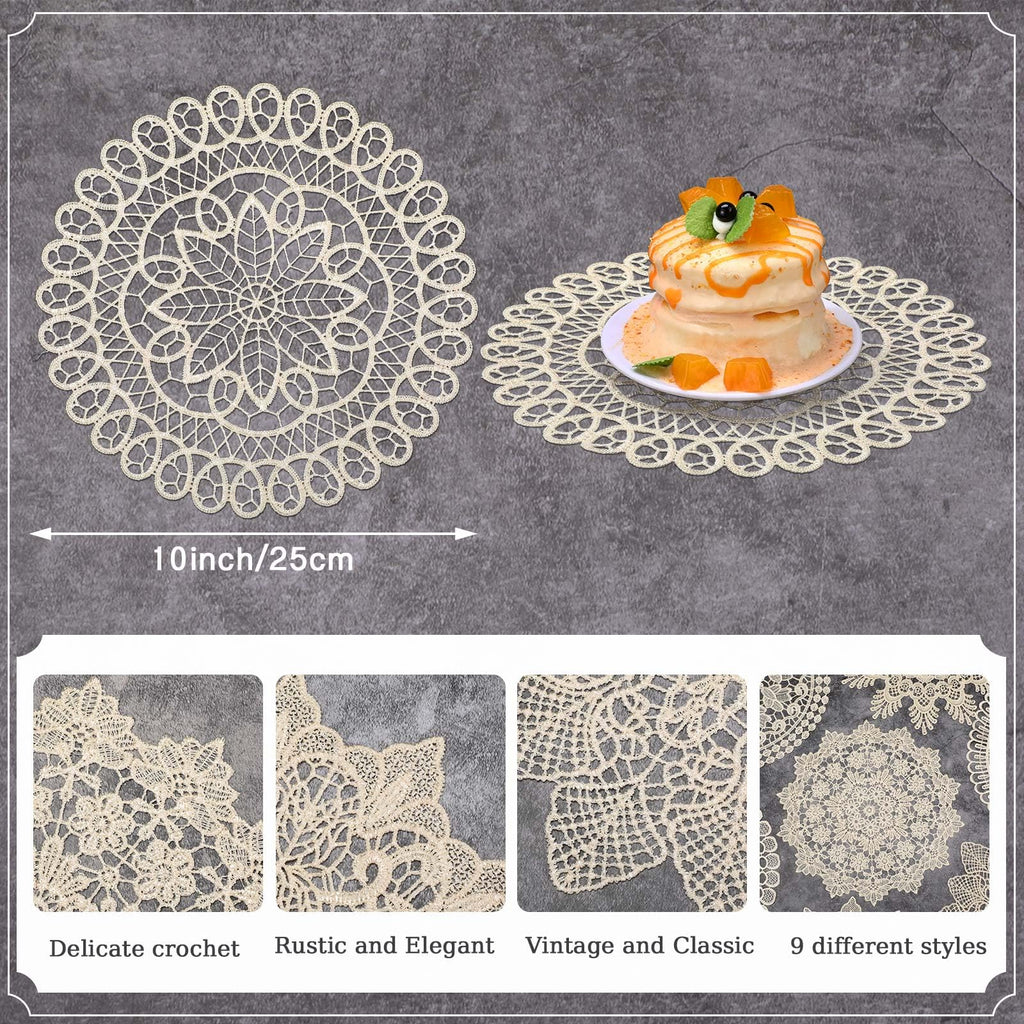 18 Pcs 10 Inch Lace Doilies for Tables, Beige Crochet Lace Placemat