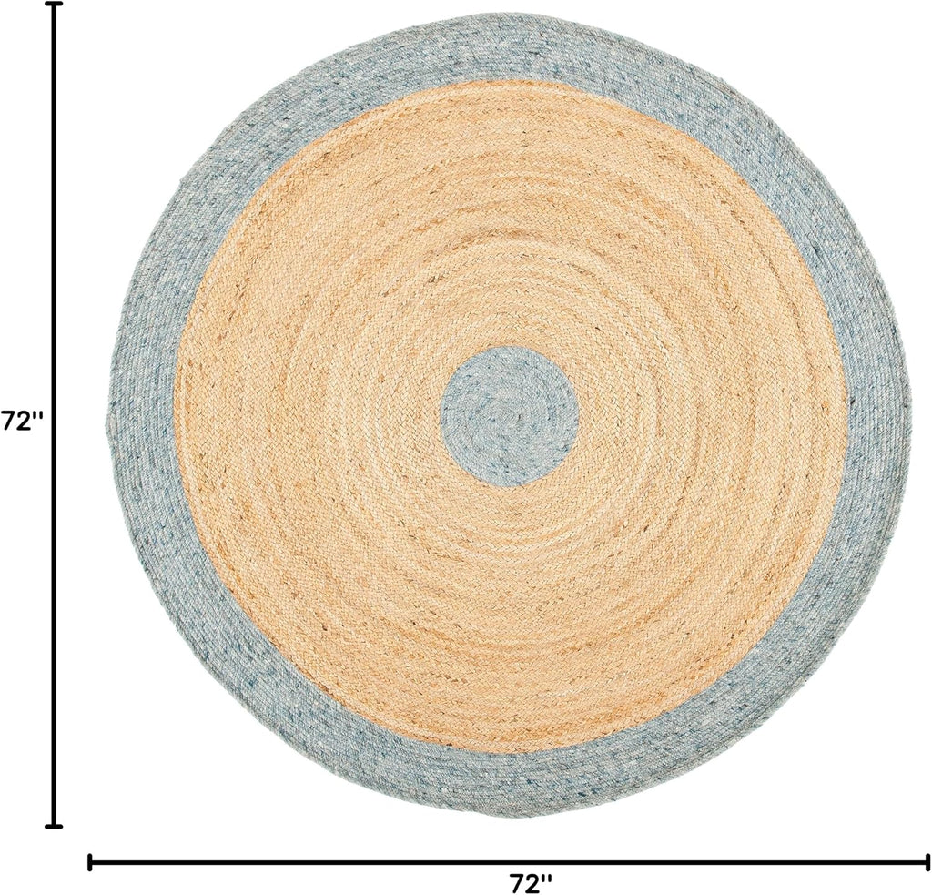 Braided Round Rug 6', Wool Light Blue & Gold BRD910H | 3/8" Pile, Handwoven, Wool & Jute Fibers, Indoor Rug