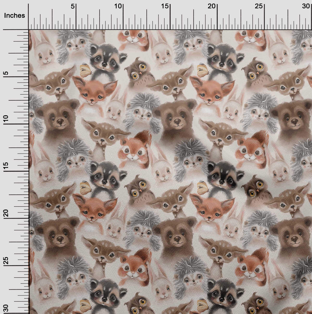 Cotton Poplin Twill Brown Fabric Animals Watercolor Sewing Fabric By The Yard Printed DIY Clothing Sewing Supplies 56