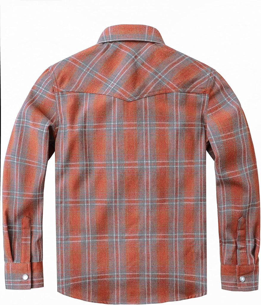Boys Flannel Shirts Pearl Snap Western Long Sleeve Plaid Shirts