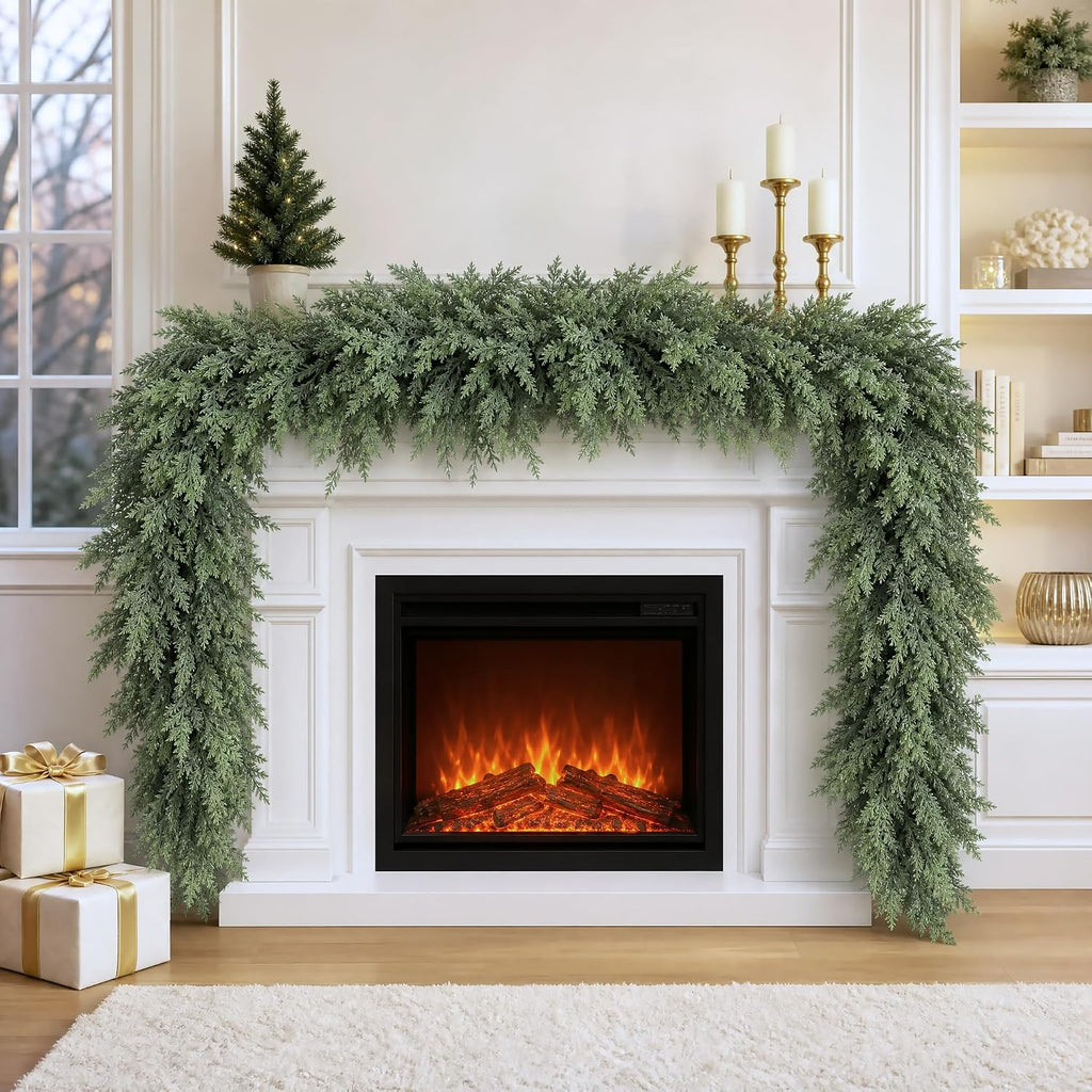 9FT Christmas Cedar Garland Artificial Realistic Soft Full Pine Garlands for Fireplace Mantel Staircase Railing Front