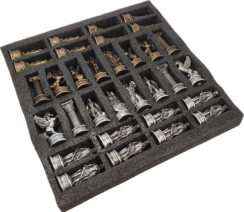 Greek Mythology Olympus Gods Zeus vs Poseidon Pewter and Bronze Color Chess Set with 17" Greek Board - Set of 32