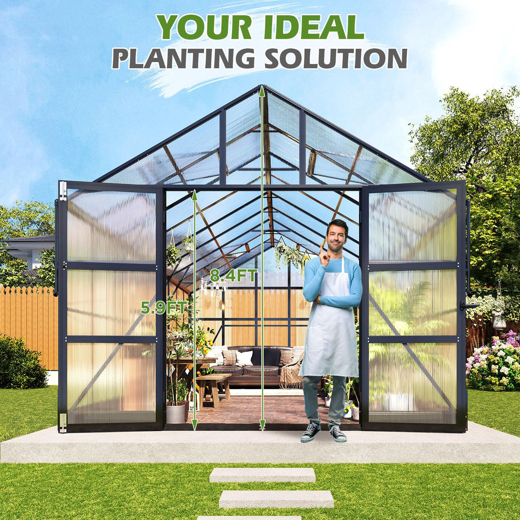 10x18 FT Polycarbonate Greenhouse with 4 Roof Vents