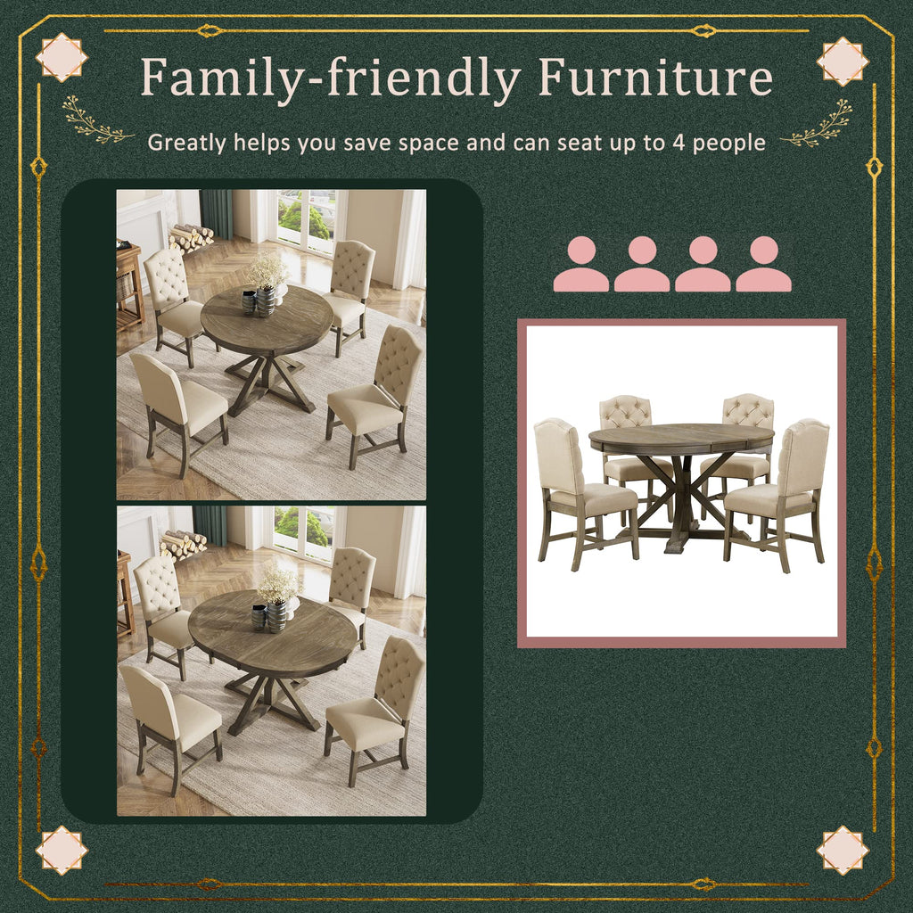Extendable Dining Table for 4-6 People 54" Round Oval Kitchen Dining Room Modern Wood with Drop Leaf Mid Century