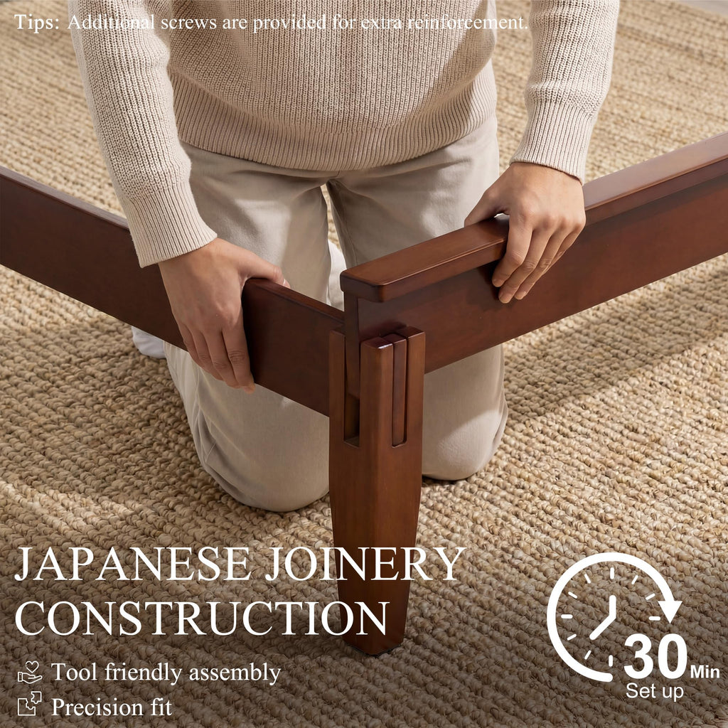 Japanese Joinery Bamboo Wood Queen Size Bed Frame with Headboard