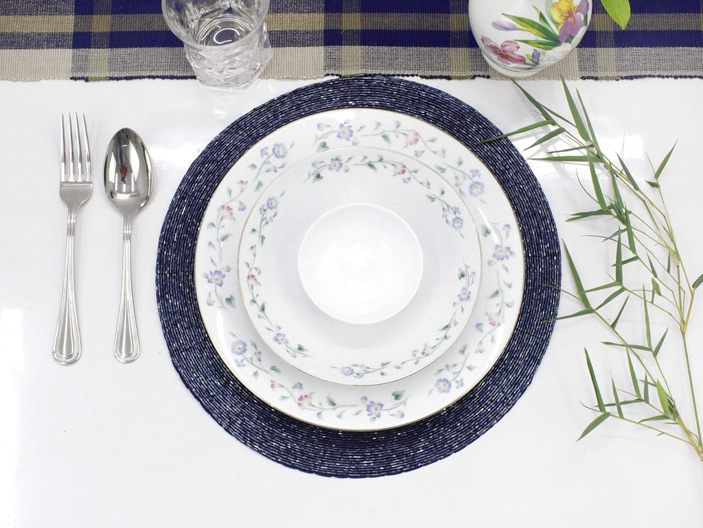 Glitz Handmade Beaded Charger Placemats - Set of 4 - Navy