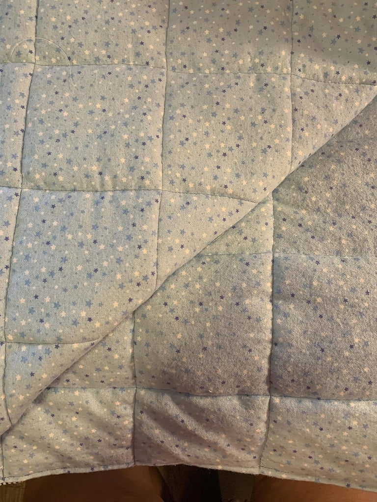 Baby Boy Quilt, Crib Size in Blue, Construction Trucks, Stars, Washable Flannel