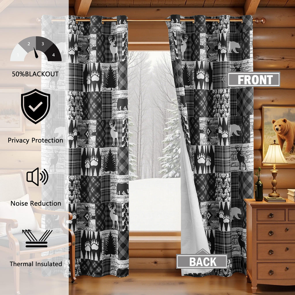Grey Rustic Cabin Curtains 2 Panels Country Style Curtain 50% Light Blocking Darkening Grommet Window Treatments
