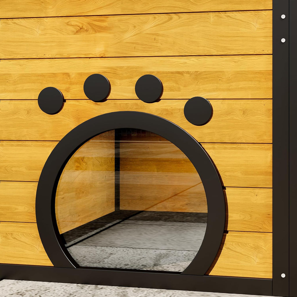 Large Outdoor Wooden Catio Enclosure for 6-10 Cats, Weatherproof PC Roof Cat Cage with 6 Platforms, Climbing Ramp