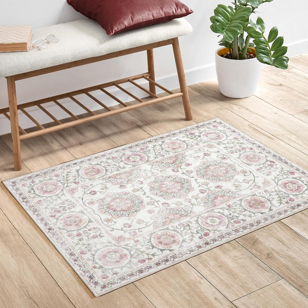 Machine Washable Indoor Area Rug - Small, Easy Cleaning & Non-Shedding, Ideal for High Traffic Areas, Moroccan