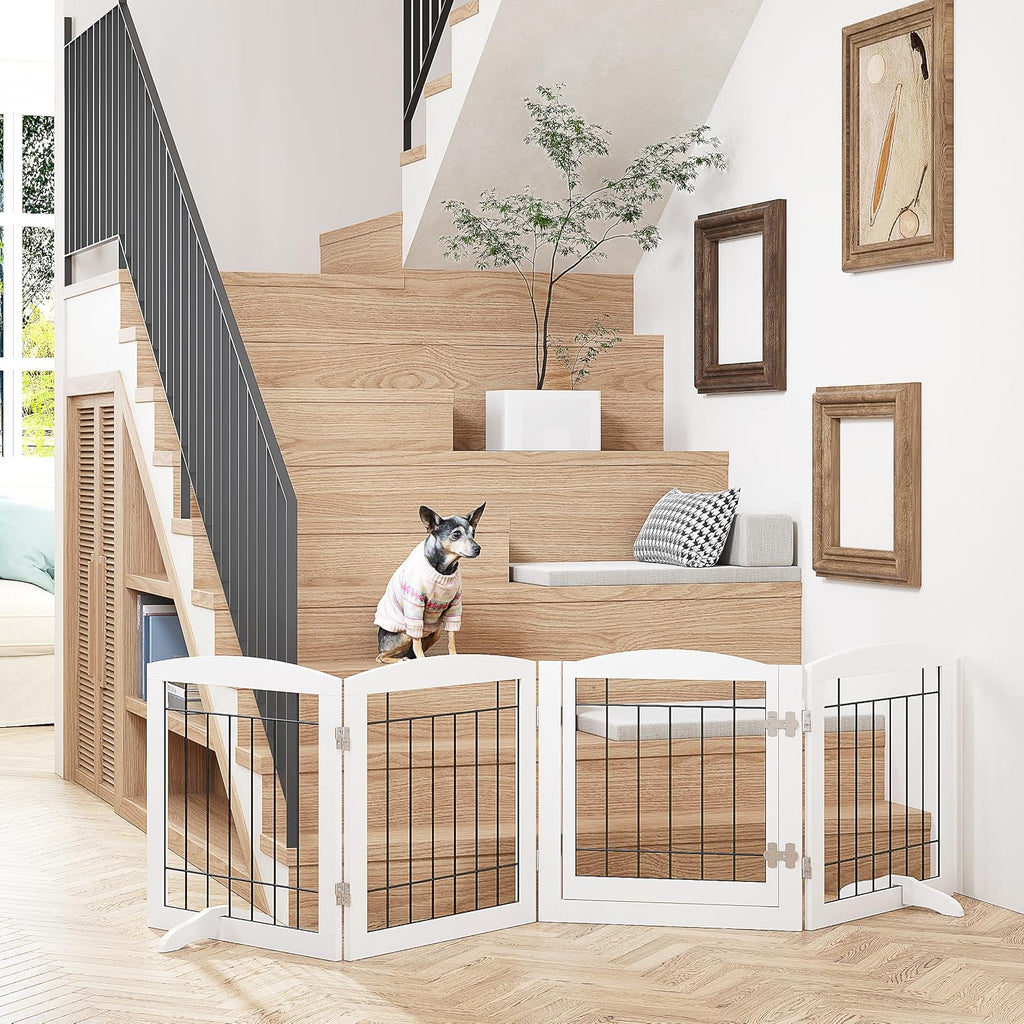 Dog Gate Indoor with Door, Freestanding Pet Gate for Doorway, Stair