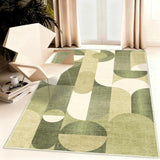 Green Rug 3x5 Washable Area Rugs for Bedroom Living Room Kitchen Entryway Bedside,Modern Geometric Non Slip Small Carpet