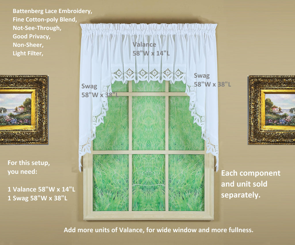 Heirloom Battenberg Eyelet Valance 14", White, 58"W x 14"L