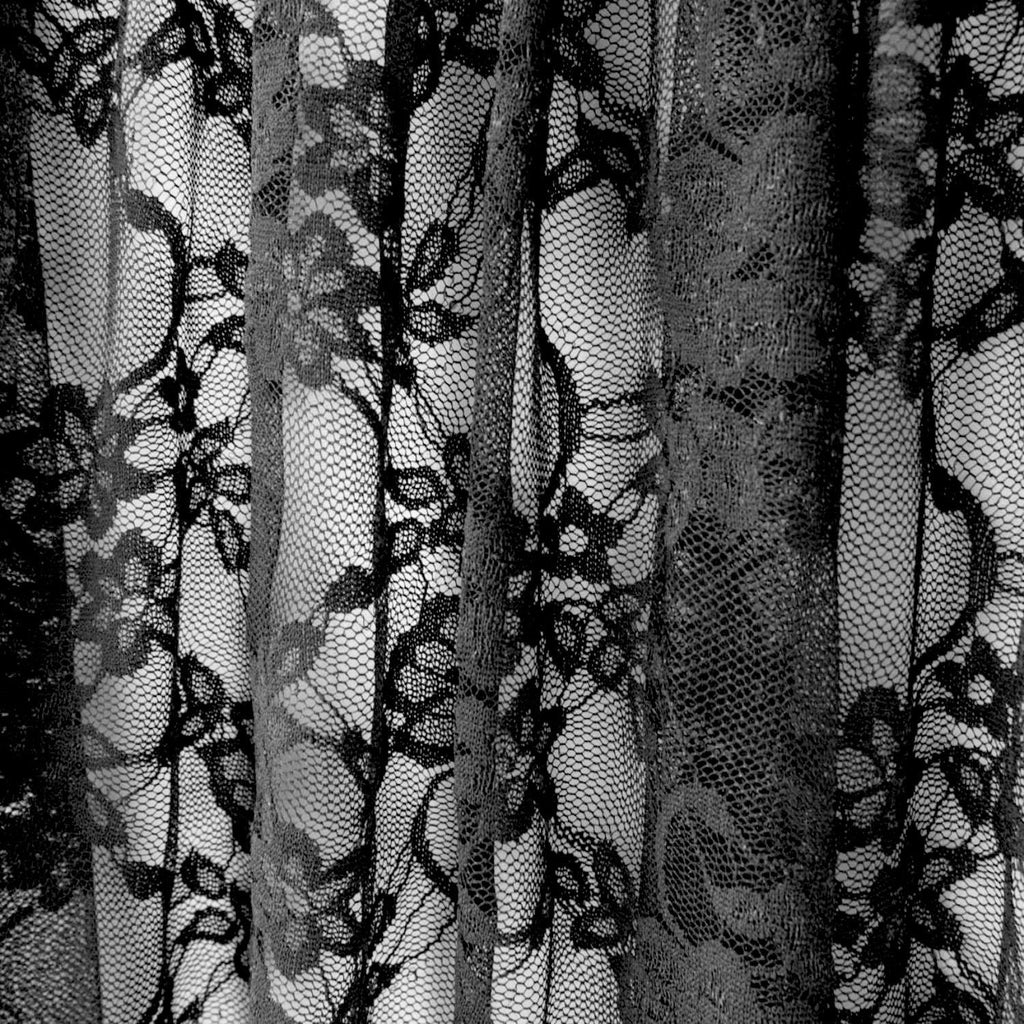 Black Giselle Floral Lace Fabric with 4 Way Stretch Polyester Spandex 58" Width Sheer Lightweight - Sold by The Yard