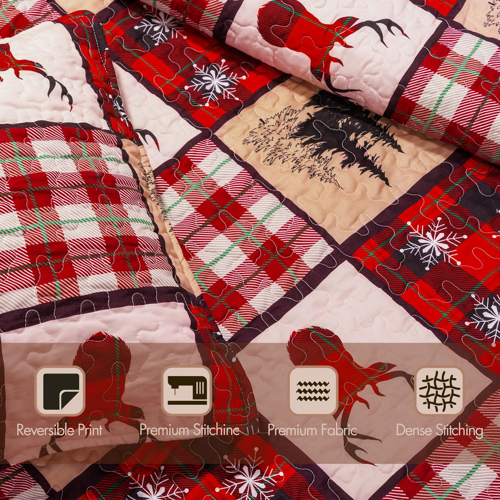 Christmas Quilt Set Queen Size Red Bedding Comforter Lightweight