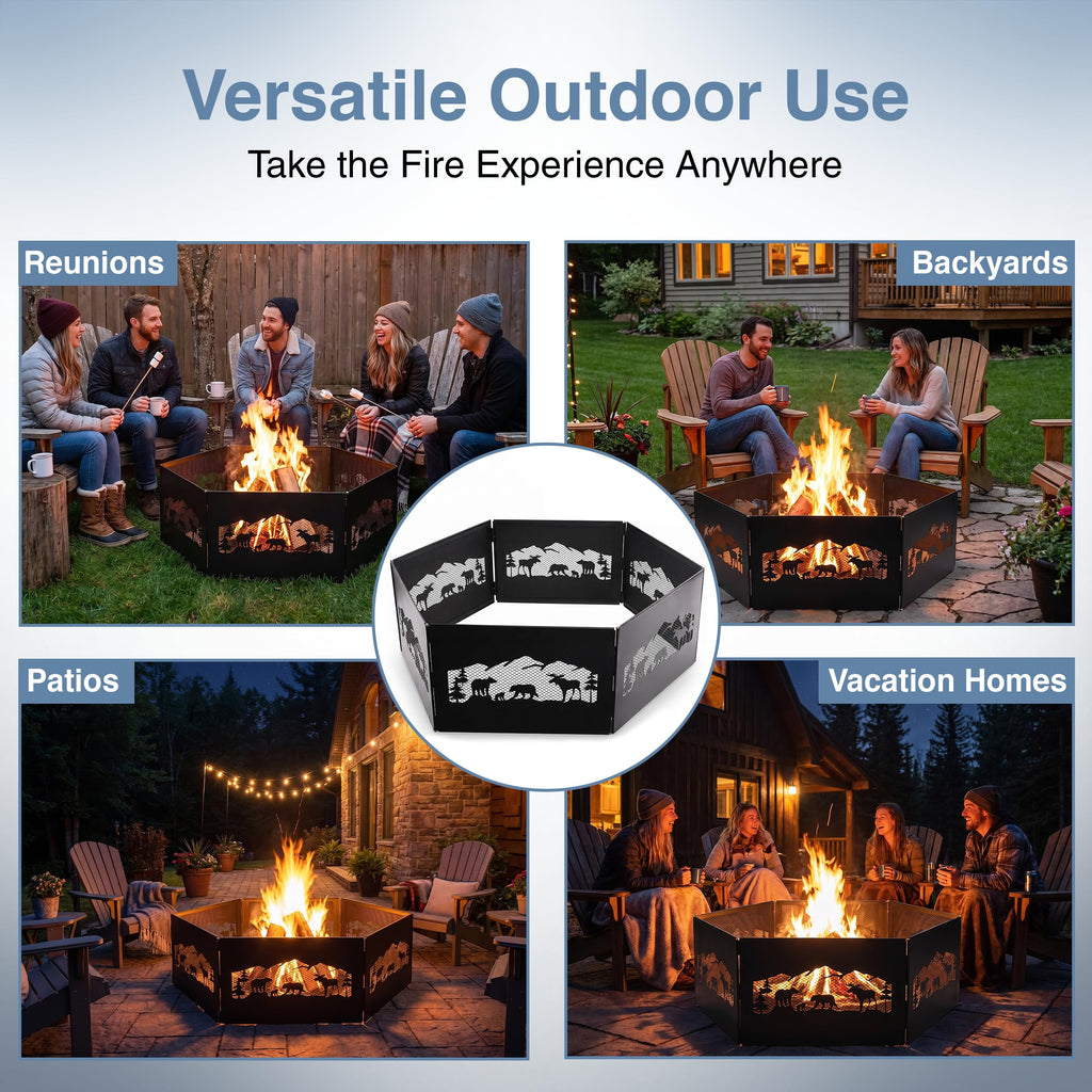 36" x 12" Zion Portable Folding Fire Ring, Steel Mesh Foldable Fire Ring, Northern Woods, Black