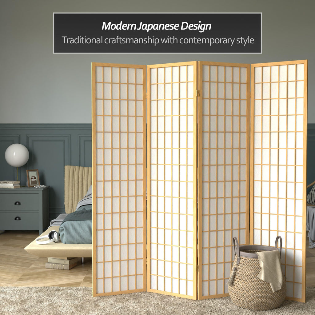6 ft. Tall Window Pane Shoji Screen - Natural - 4 Panels