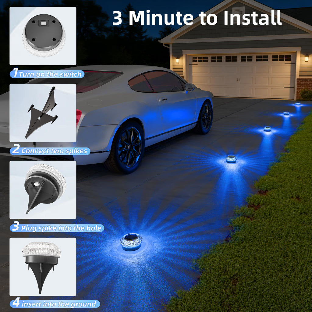 Solar Ground Lights Outdoor, 12 Pack Flat Solar Pathway Lights, IP67 Waterproof Solar Powered Disc Lights, Landscape