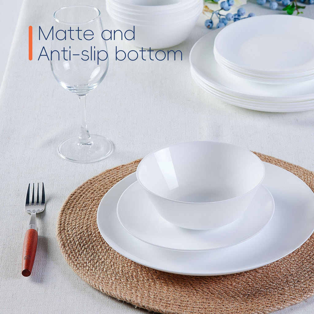 Dinnerware Sets for 4, 12 Piece White Opal Glass Dish Set