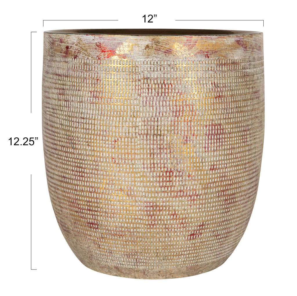 Embossed Textured Stoneware Planter, Metallic Gold