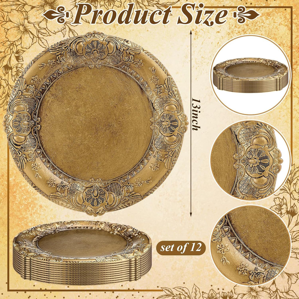 Antique Gold Charger Plates Plastic Gold - Set of 12