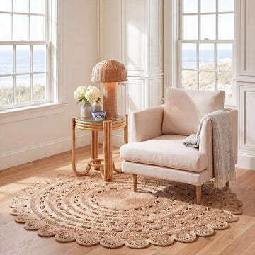 Natural Fiber Collection Area Rug - 5' Round, Natural, Handmade Boho Charm Braided Jute, Ideal for High Traffic Areas