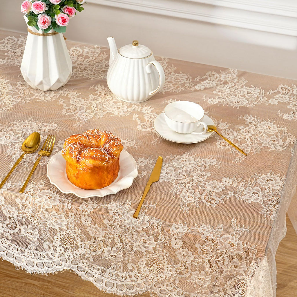 Ivory Lace Tablecloth 5 Pieces 60x120 Inch Wedding Decorations