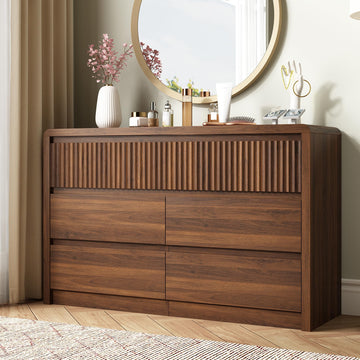 Walnut Fluted 7 Drawer Dresser, Curved Edge, 50" Wide