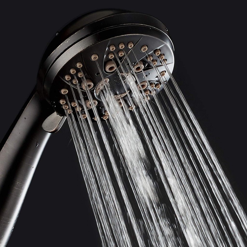 High Pressure 6-Setting Hand Held Shower Head with Extra-Long 6 Foot Hose & Bracket - Anti-Clog Nozzles - USA