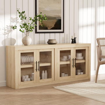 65.34" Sideboard Buffet Cabinet, 4 Glass Doors, Natural