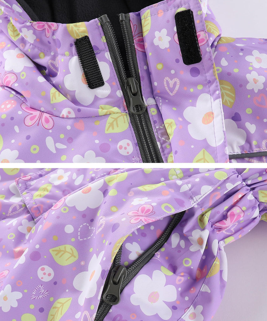 Girls Floral One Piece Overall Snowsuit Winter Warm Ski Suit Lavender Blooms