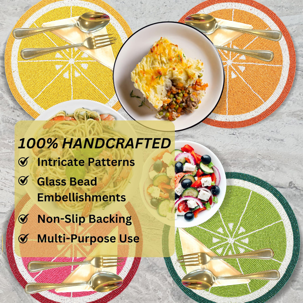 Beaded Placemats Set of 4 Multi Round Glass Chargers