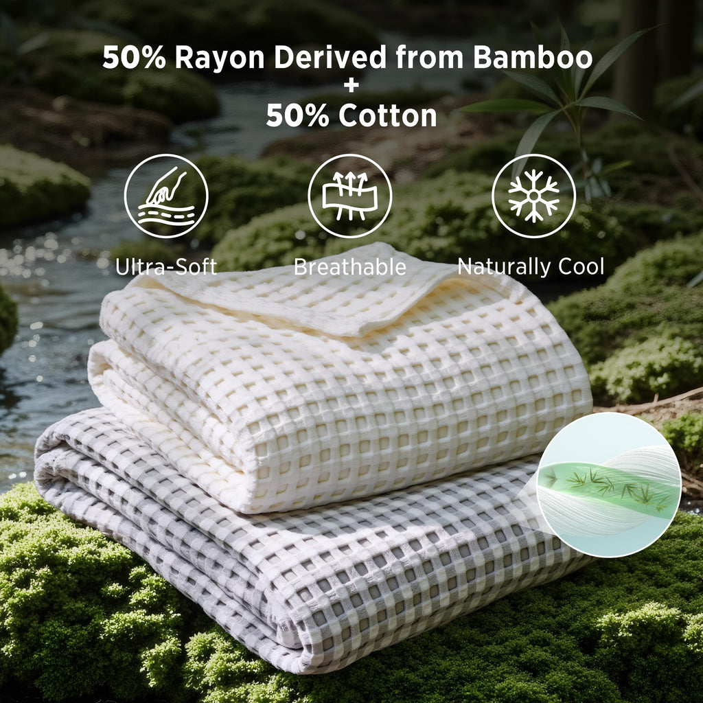 Cooling Cotton Waffle Blanket for Hot Sleepers, Ivory