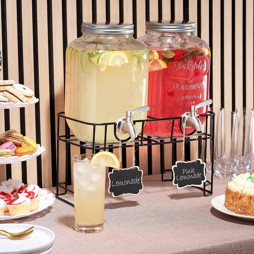 Glass Drink Dispenser with Stand & Stainless Steel Spigot - 1 Gallon drink dispensers for parties, glass beverage