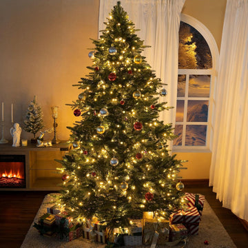 Cynthia 7.5ft Prelit Aritificial Christmas Tree with 3661 Branch Tips, 800 Warm Lights and Metal Stand, 60" Wide