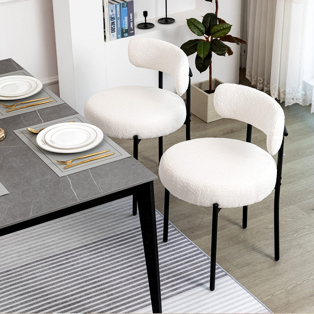 Boucle Set of 2, Upholstered Dining Room Chairs White