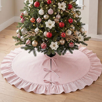 Christmas Tree Skirt Large, 72 Inch Red Pinstripe Ruffle