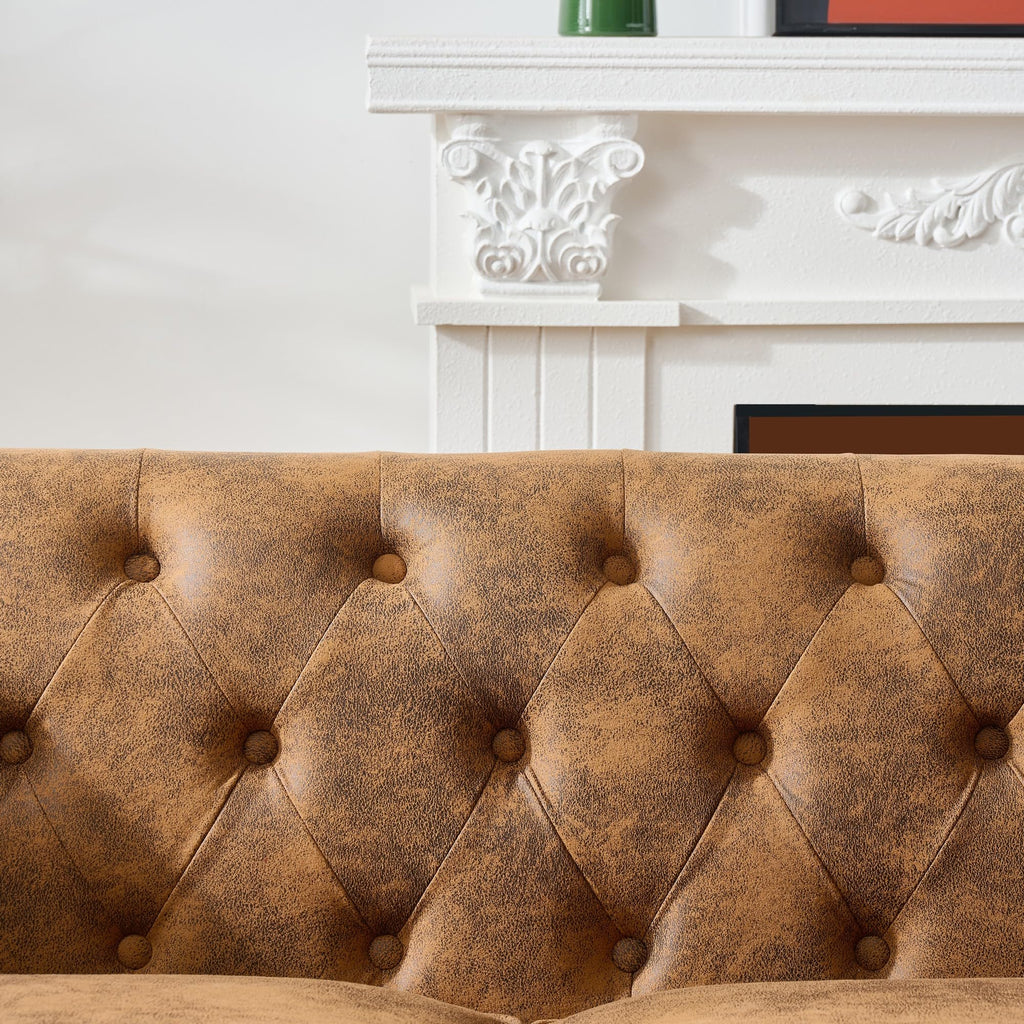 80.5" 2 Piece 3-Seater Velvet Chesterfield, Combination with Button Tufted Curved Backrest Rolled Arms, Faux Leather