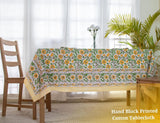 Block Print Table Cloth- 54x108 Inch Rectangle 100% Cotton Handmade Pre-Shrink, Washable for Spring,